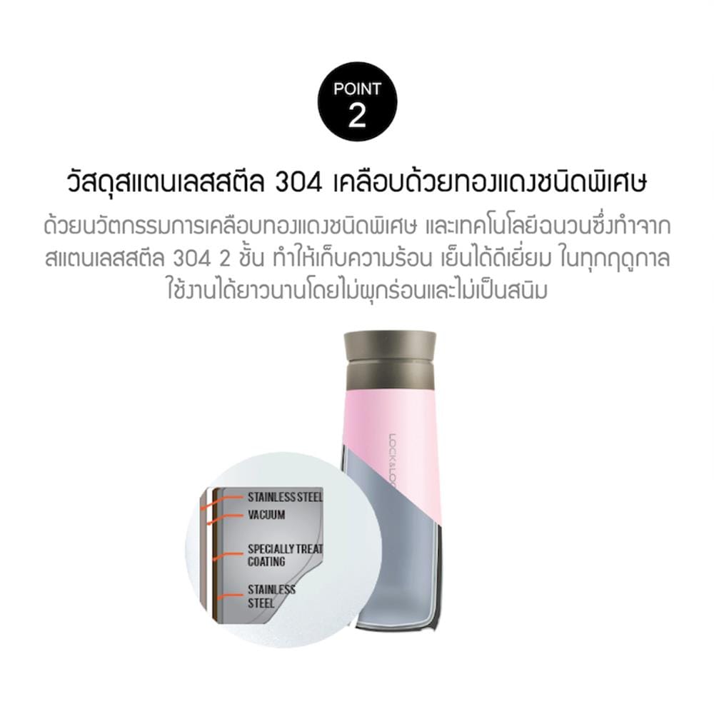 กระติกสุญญากาศ LOCKNLOCK MACARON 450 มล. สีเทา