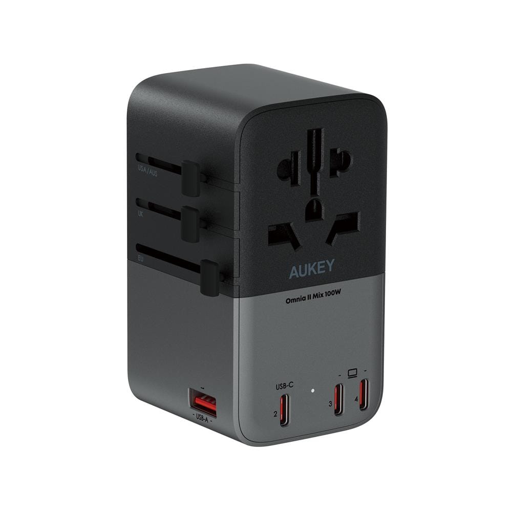 ปลั๊กแปลง 4 IN 1 UNIVERSAL 1 USB A 3 TYPE C AUKEY PA-TA09A 100 วัตต์ สีเทา