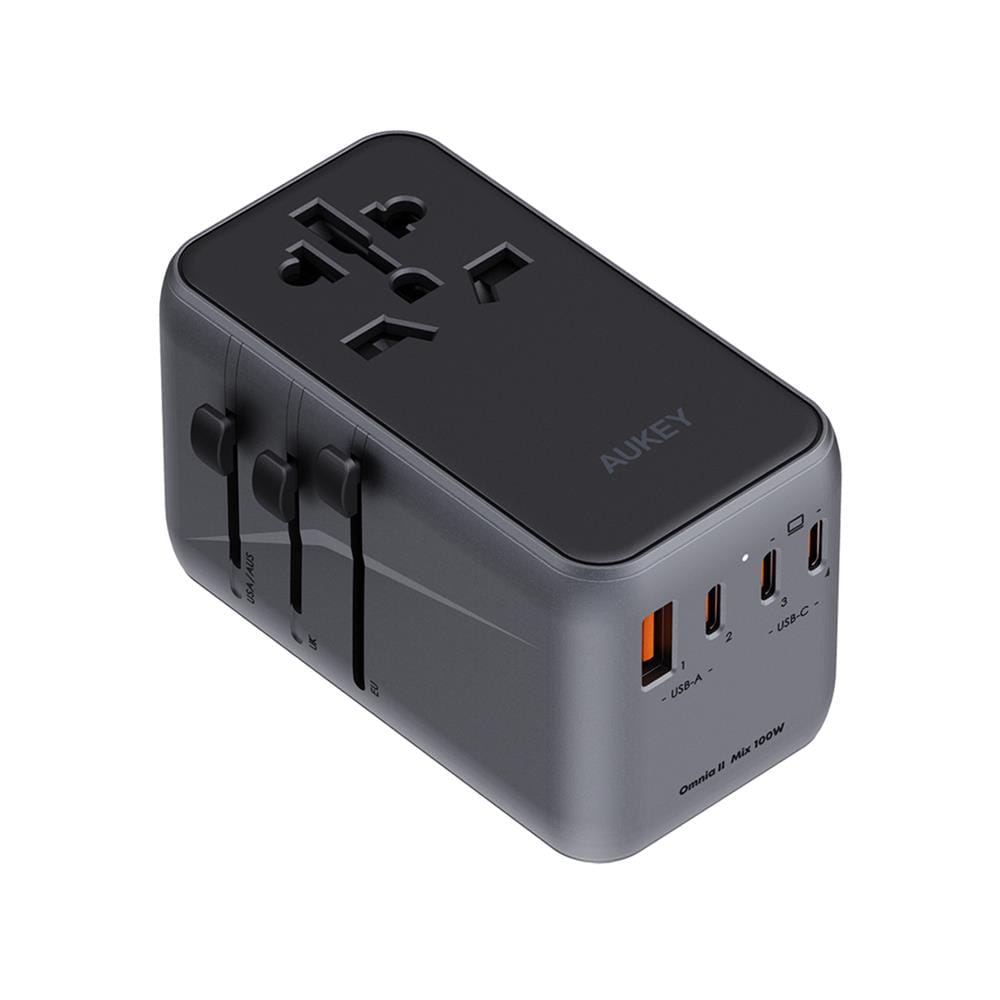 ปลั๊กแปลง 4 IN 1 UNIVERSAL 1 USB A 3 TYPE C AUKEY PA-TA09 100 วัตต์ สีเทา