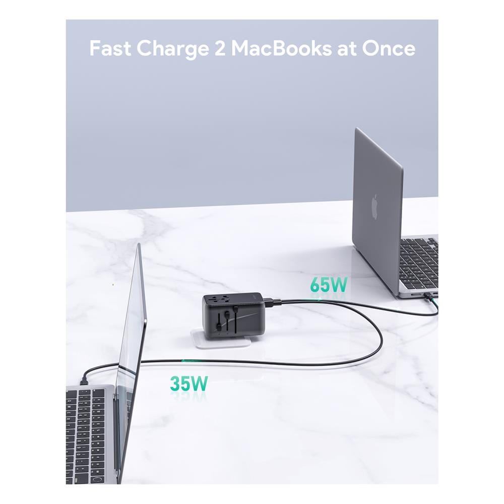 ปลั๊กแปลง 4 IN 1 UNIVERSAL 1 USB A 3 TYPE C AUKEY PA-TA09 100 วัตต์ สีเทา