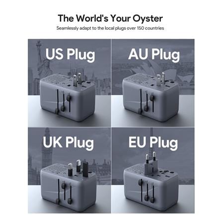 ปลั๊กแปลง 4 IN 1 UNIVERSAL 1 USB A 3 TYPE C AUKEY PA-TA09 100 วัตต์ สีเทา_3