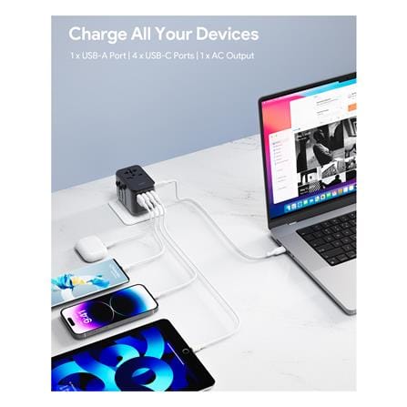 ปลั๊กแปลง 4 IN 1 UNIVERSAL 1 USB A 5 TYPE C AUKEY PA-TA08 65W สีเทา_2