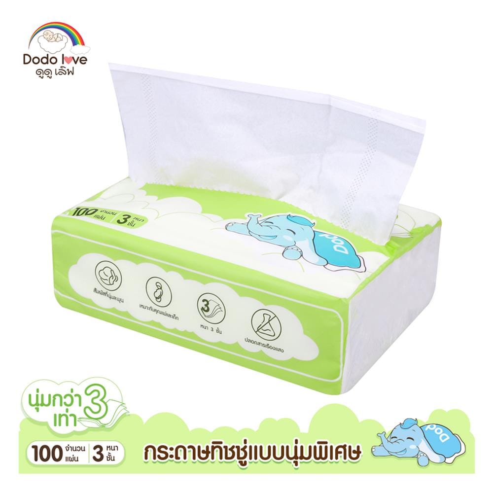 กระดาษเช็ดหน้า DODOLOVE 100 แผ่น (แพ็ก 6 ชิ้น)