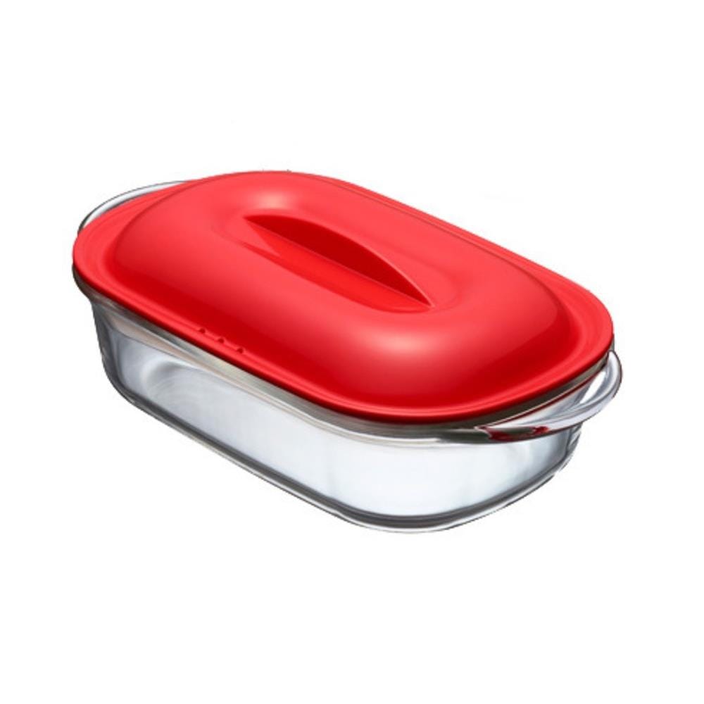 จานแก้วพร้อมฝา LOCKNLOCK EASY COOK 650 มล. สีแดง