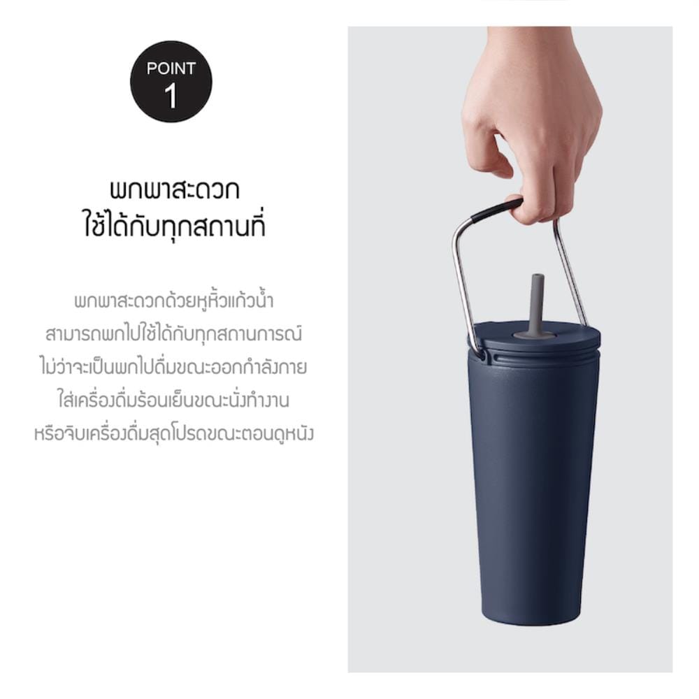 แก้วน้ำสุญญากาศพร้อมหลอด LOCKNLOCK TUMBLER 540 มล. สีขาว