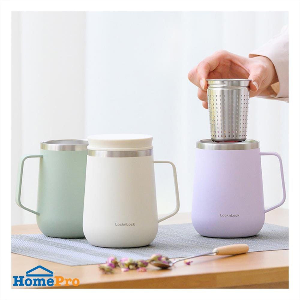 แก้วน้ำสเตนเลส LOCKNLOCK METRO TEA 0.4 ลิตร สีครีมงาช้าง