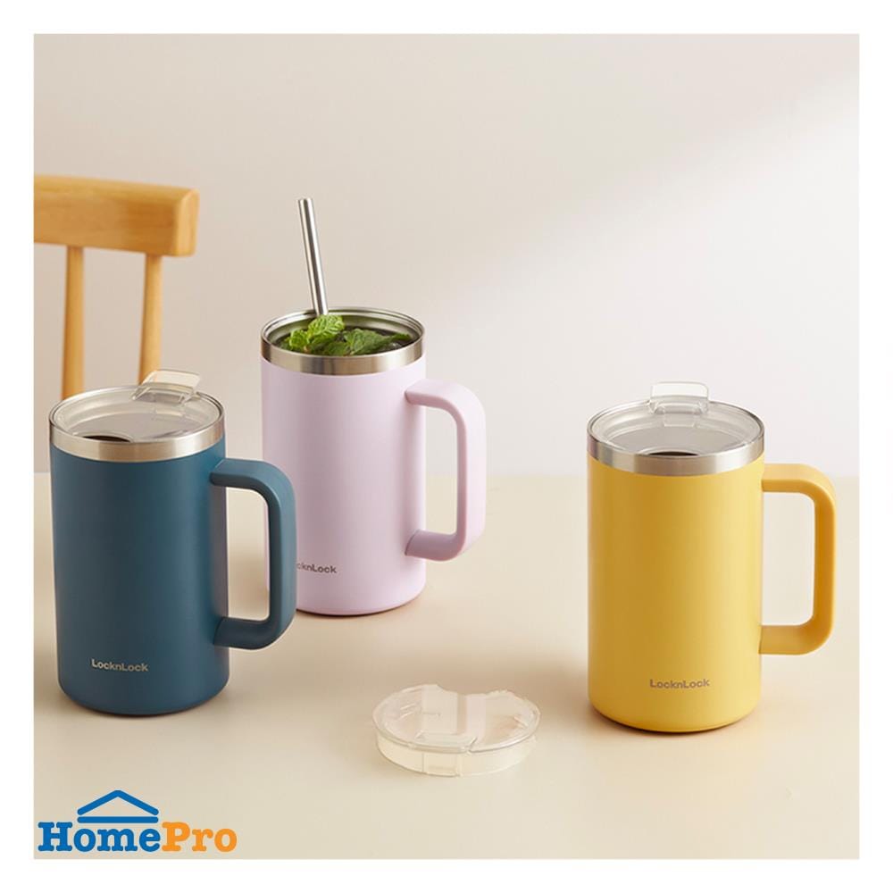 แก้วน้ำสุญญากาศ LOCKNLOCK FLAT TABLE MUG 0.73 ลิตร สีม่วง
