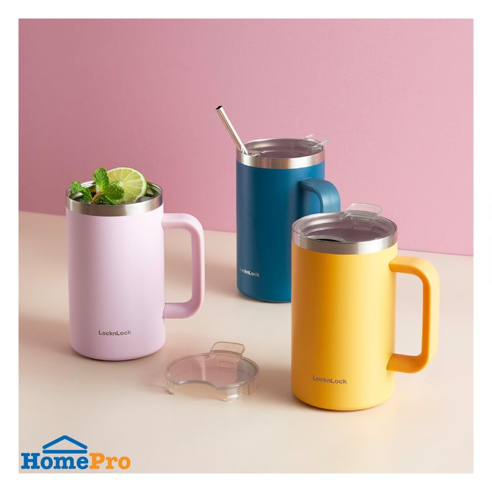 แก้วน้ำสุญญากาศ LOCKNLOCK FLAT TABLE MUG 0.73 ลิตร สีม่วง