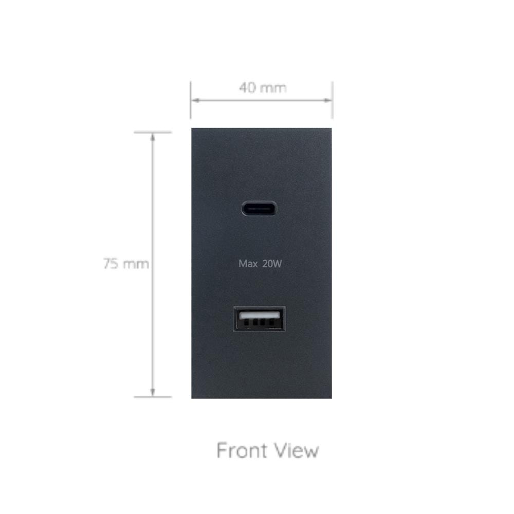 เต้ารับ USB 1 ช่อง TYPE C 1 ช่อง SIMON SIM52S-12CS-GR7 สีเทาเข้ม