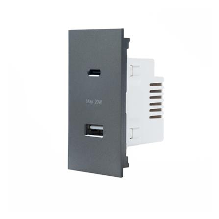 เต้ารับ USB 1 ช่อง TYPE C 1 ช่อง SIMON SIM52S-12CS-GR7 สีเทาเข้ม_1