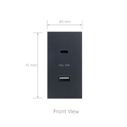 เต้ารับ USB 1 ช่อง TYPE C 1 ช่อง SIMON SIM52S-12CS-GR7 สีเทาเข้ม_2