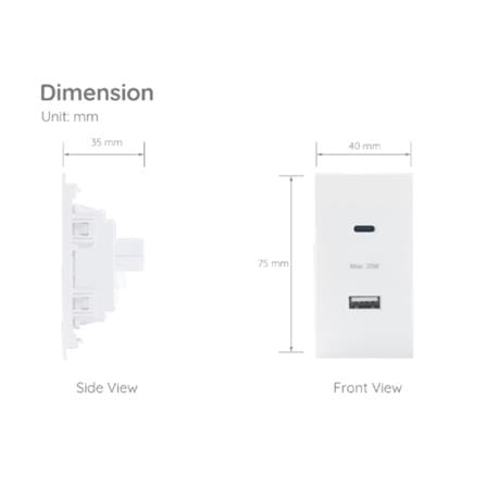 เต้ารับ USB 1 ช่อง TYPE C 1 ช่อง SIMON SIM52S-12CS-WH สีขาว_2