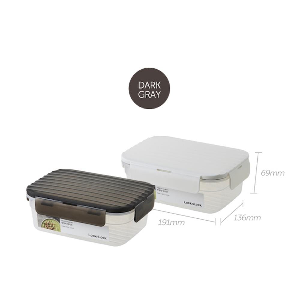 กล่องอาหารเหลี่ยม LOCKNLOCK WAVE CONTAINER 0.96 ลิตร สีเทา