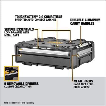 กล่องเครื่องมือลิ้นชัก 1 ชั้น พลาสติก-เหล็ก DEWALT TOUGH SYSTEM 2.0 DXL 77X55X28 ซม._12