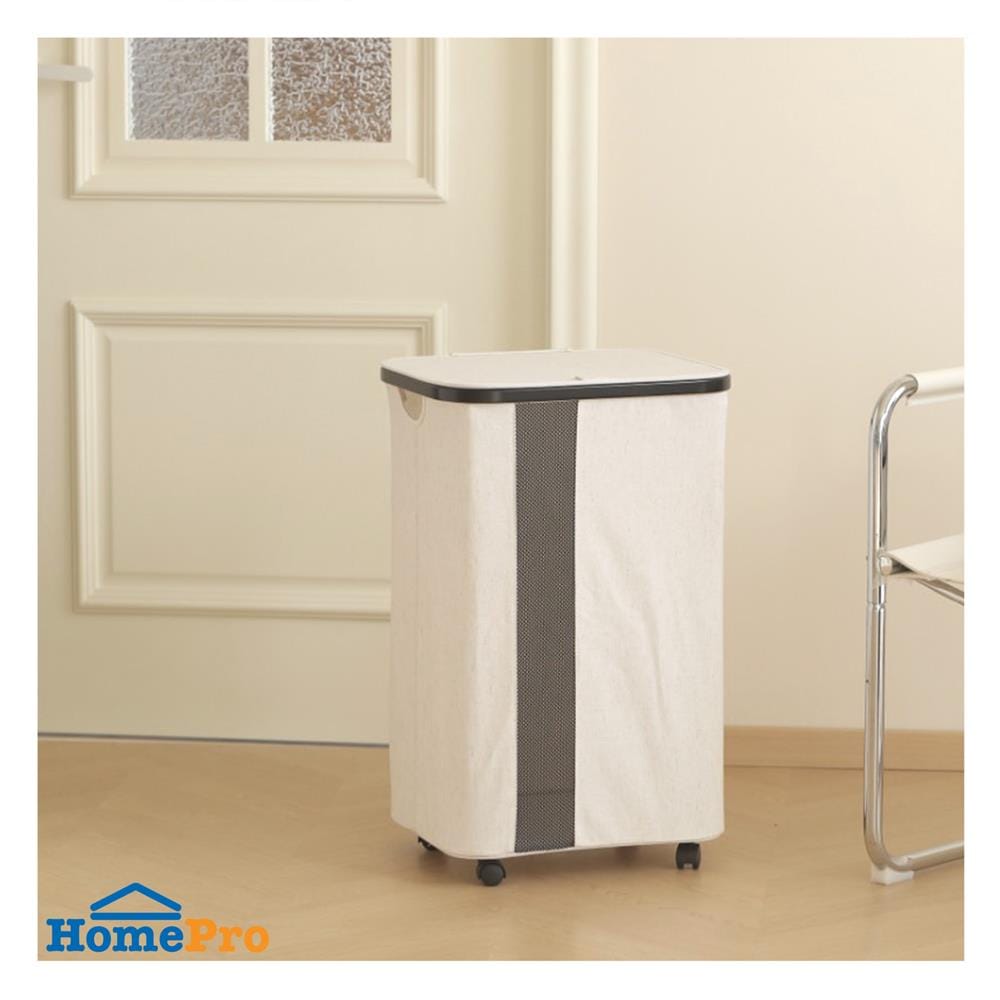 ถังผ้าเหลี่ยมมีล้อ PLIM LOFT 40.5x33x65 ซม. สีขาว