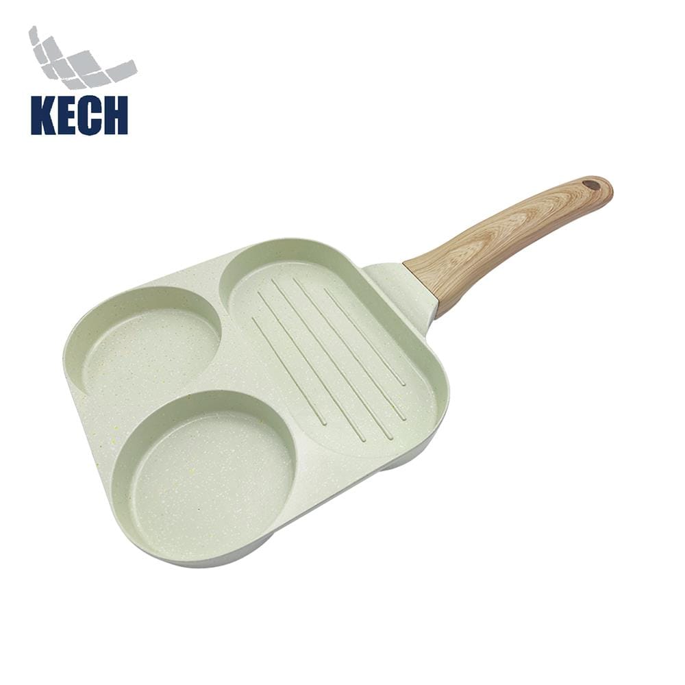 กระทะ 3 ช่อง ด้ามไม้ 18 ซม. KECH CERAMIC สีเขียว IH_1
