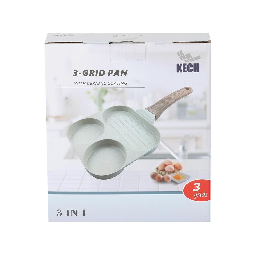 กระทะ 3 ช่อง ด้ามไม้ 18 ซม. KECH CERAMIC สีเขียว IH