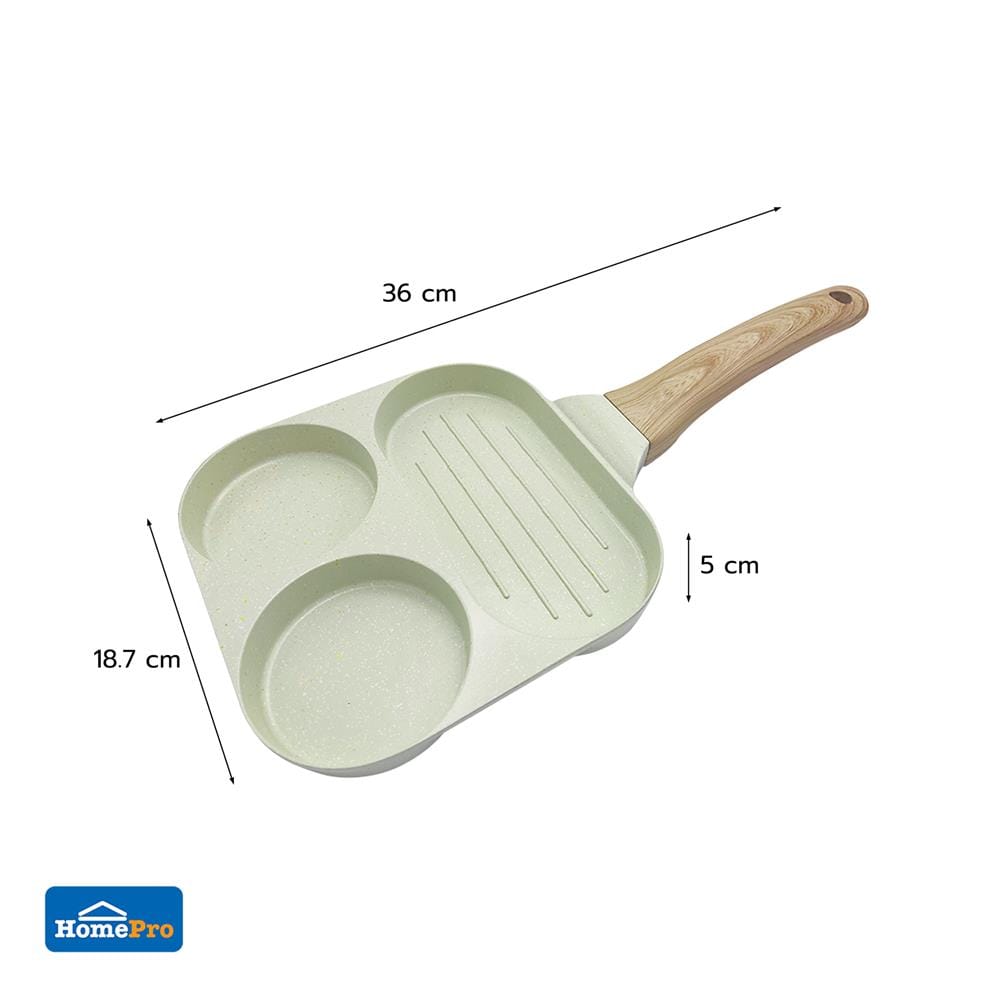 กระทะ 3 ช่อง ด้ามไม้ 18 ซม. KECH CERAMIC สีเขียว IH
