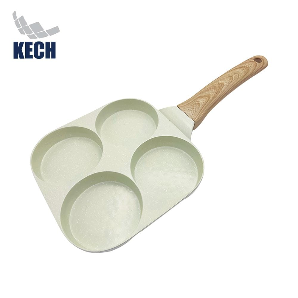 กระทะ 4 ช่อง ด้ามไม้ 18 ซม. KECH CERAMIC สีเขียว IH