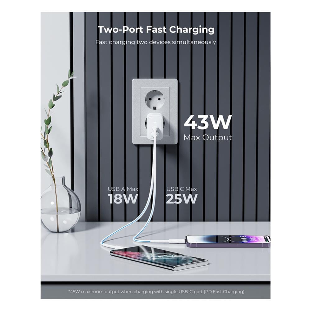 อะแดปเตอร์ USB-A&C VOLTME V2114TH 45W สีขาว