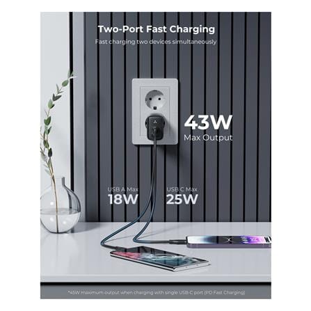 อะแดปเตอร์ USB-A&C VOLTME V2113TH 45W สีดำ_2