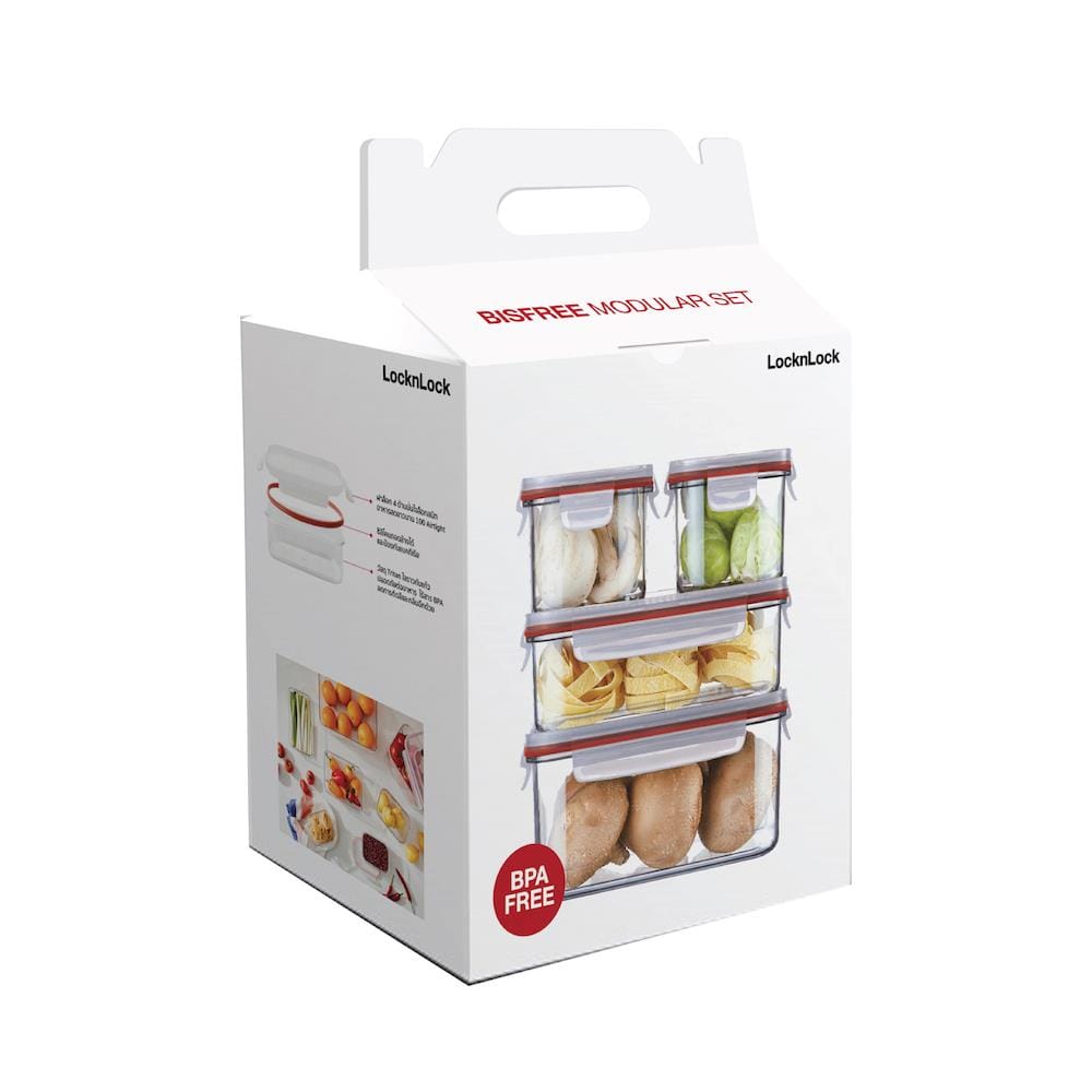 ชุดกล่องอาหาร LOCKNLOCK BISFREE MODULAR สีแดง 4 ชิ้น