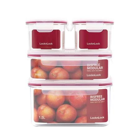 ชุดกล่องอาหาร LOCKNLOCK BISFREE MODULAR สีแดง 4 ชิ้น_1