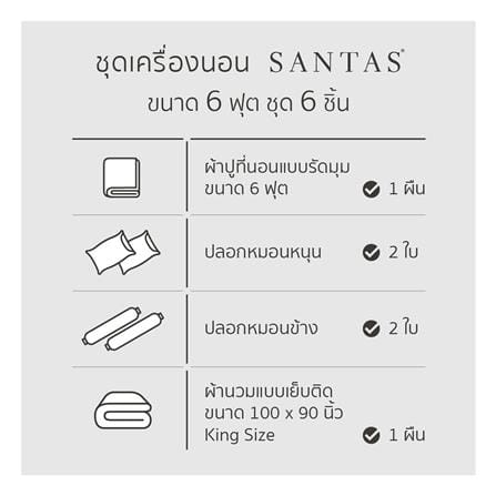 ชุดผ้าปูที่นอน 6 ฟุต 6 ชิ้น SANTAS COTTON USA SENSE DK_6