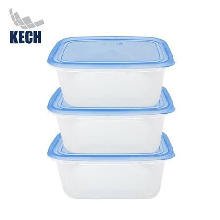 กล่องอาหารเหลี่ยม 1 ลิตร KECH NOLA สีฟ้า แพ็ก 3 ชิ...