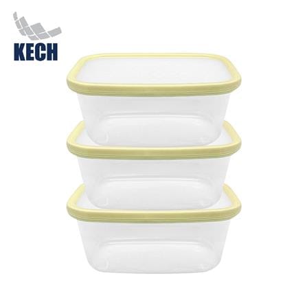 กล่องอาหารเหลี่ยม 1 ลิตร KECH NICE สีเหลือง แพ็ก 3 ชิ้น_1