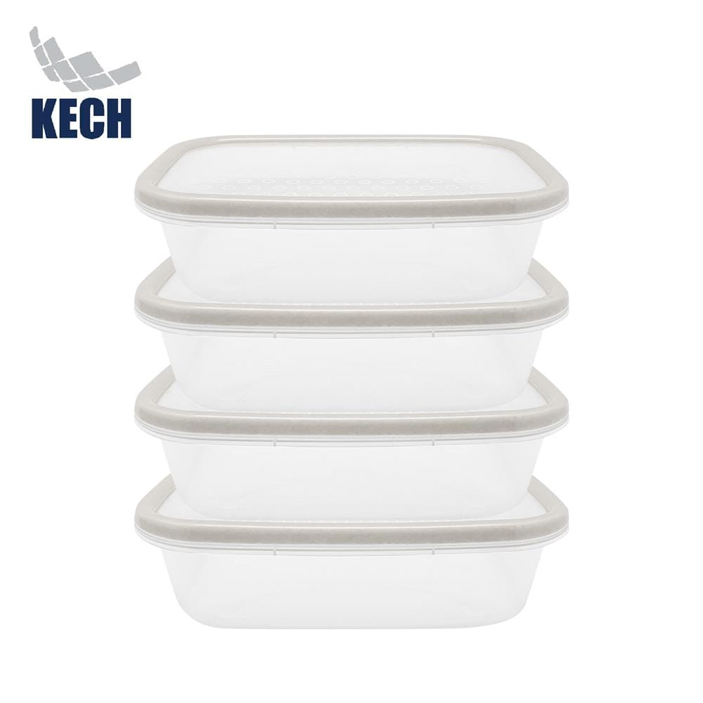 กล่องอาหารเหลี่ยม 0.6 ลิตร KECH NICE สีเทา แพ็ก 4 ชิ้น