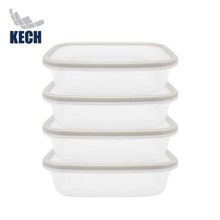 กล่องอาหารเหลี่ยม 0.6 ลิตร KECH NICE สีเทา แพ็ก 4 ชิ้น_0