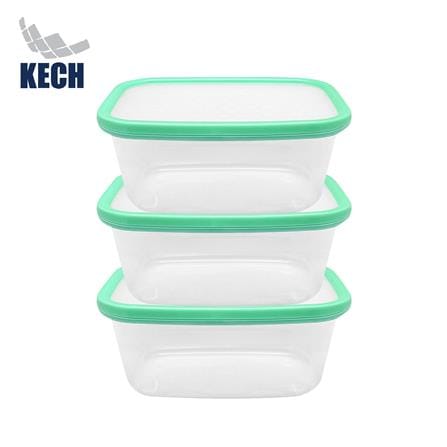 กล่องอาหารเหลี่ยม 1 ลิตร KECH NICE สีเขียว แพ็ก 3 ชิ้น
