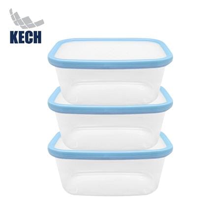 กล่องอาหารเหลี่ยม 1 ลิตร KECH NICE สีฟ้า แพ็ก 3 ชิ้น