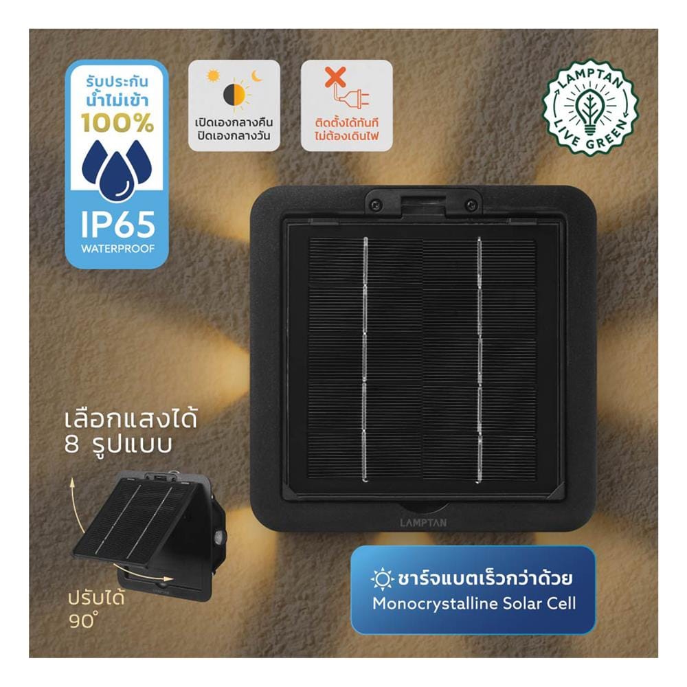 ไฟผนังภายนอก SOLAR LAMPTAN QUADLUX 9 วัตต์ WARM WHITE สีดำ