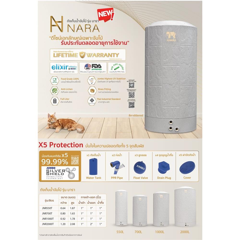 ถังเก็บน้ำ JUMBO NARA 550 ลิตร สีเทา