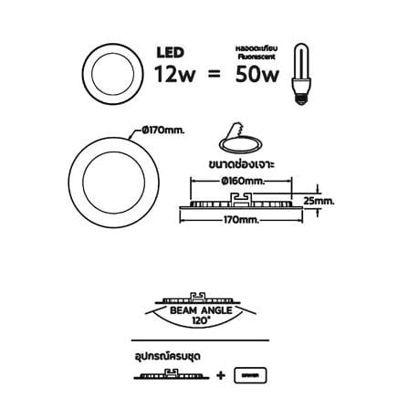 ดาวน์ไลท์ LED LAMPTAN ULTRA SLIM PC 6 นิ้ว 12 วัตต์ COOL WHITE สีขาว_5