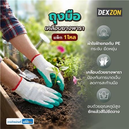 ถุงมือเคลือบยางพารา DEXZON สีเขียว (แพ็ก 1 โหล)_4