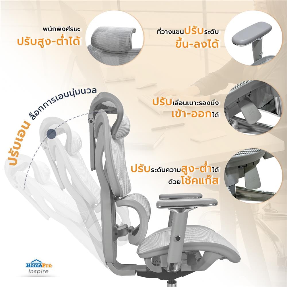 เก้าอี้สำนักงาน FURDINI MILEY MC-1144E NET สีเทา