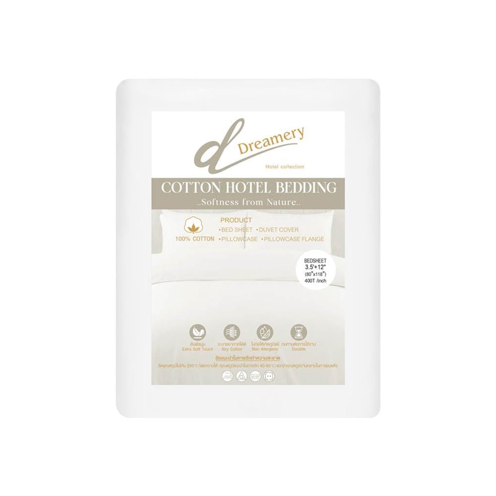 ผ้าปูที่นอน DREAMERY CT 400T SATEEN 80X118 นิ้ว สี WHITE (แพ็ก 2 ชิ้น)