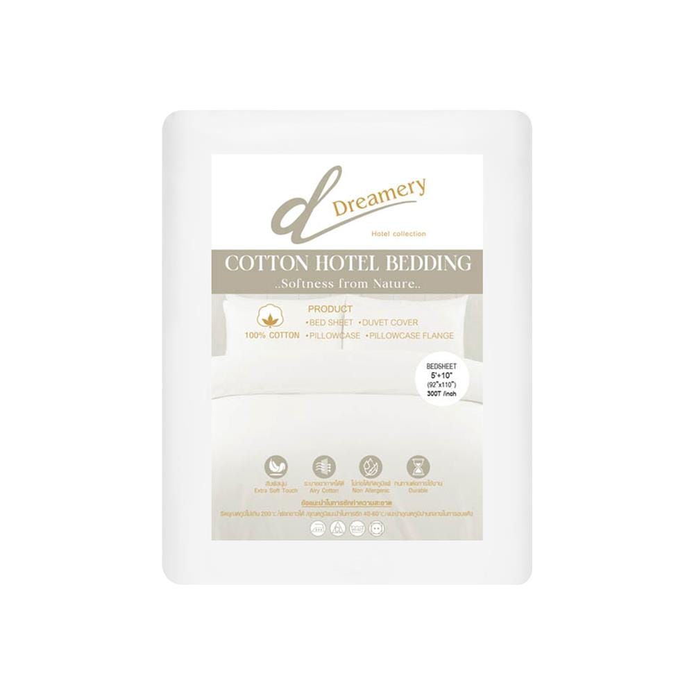 ผ้าปูที่นอน DREAMERY CT 300T SATEEN 92X110 นิ้ว สี WHITE (แพ็ก 2 ชิ้น)