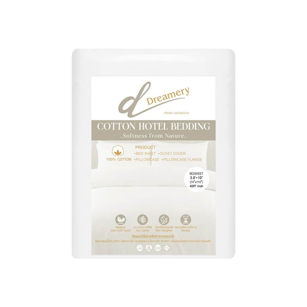 ผ้าปูที่นอน DREAMERY CT 400T SATEEN 74X110 นิ้ว สี WHITE (แพ็ก 2 ชิ้น)