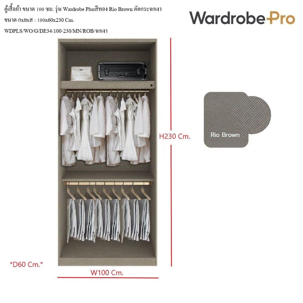 ตู้เสื้อผ้า 2 บานเปิด SB BUILT IN WARDROBE PLUS 59061318 100 ซม. สีทอง/RIO BROWN