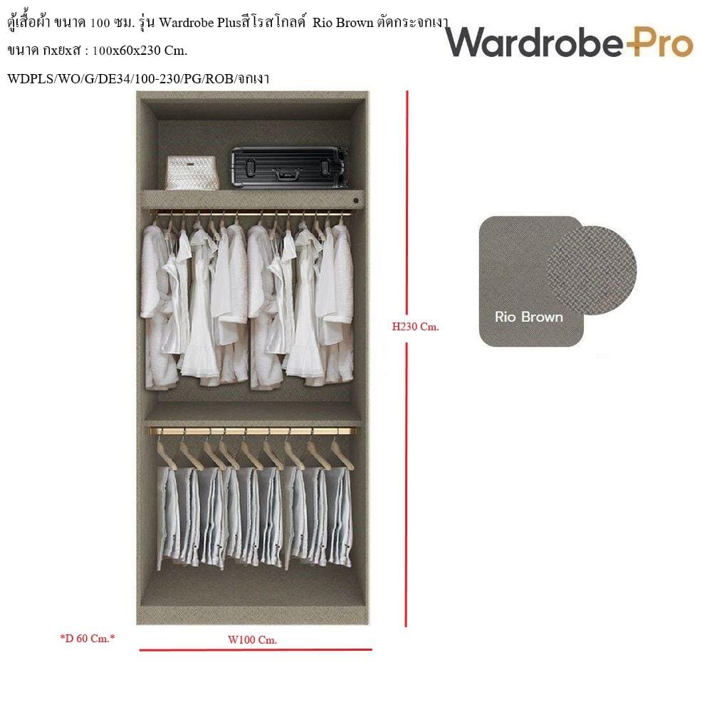 ตู้เสื้อผ้า 2 บานเปิด SB BUILT IN WARDROBE PLUS 59061316 100 ซม. สีโรสโกลด์/RIO BROWN