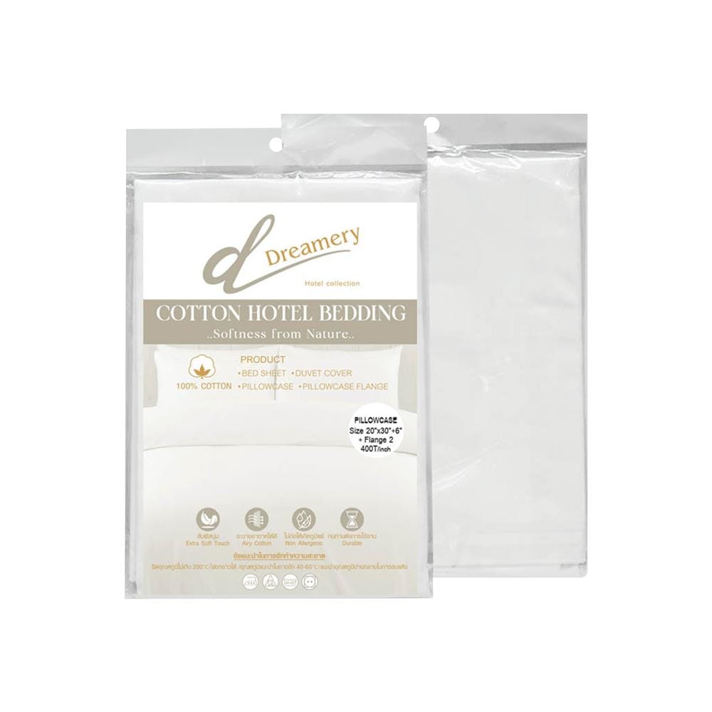 ปลอกหมอนหนุน DREAMERY CT400T SATEEN FLANG 20X30 นิ้ว สีขาว (แพ็ก 2 ชิ้น)