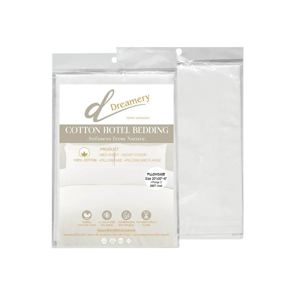 ปลอกหมอนหนุน DREAMERY CT250T SATEEN FLANG 20X30 นิ้ว สีขาว (แพ็ก 2 ชิ้น)