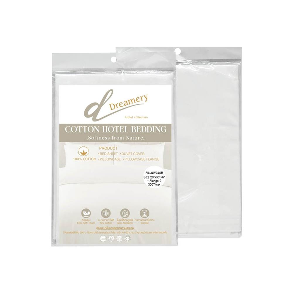 ปลอกหมอนหนุน DREAMERY CT300T SATEEN FLANG 20X30 นิ้ว สีขาว (แพ็ก 2 ชิ้น)