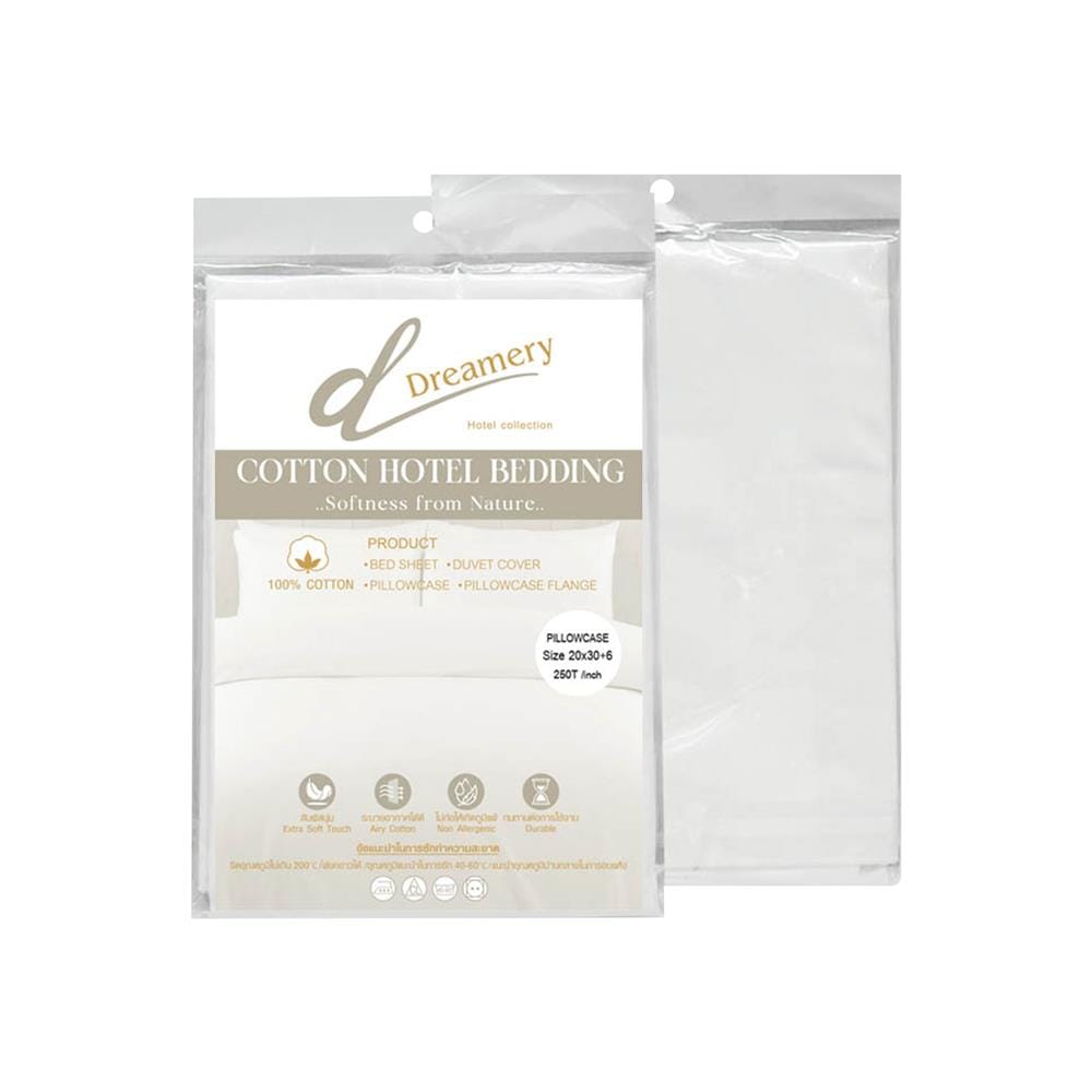 ปลอกหมอนหนุน DREAMERY CT250T SATEEN 20X30 นิ้ว สีขาว (แพ็ก 2 ชิ้น)