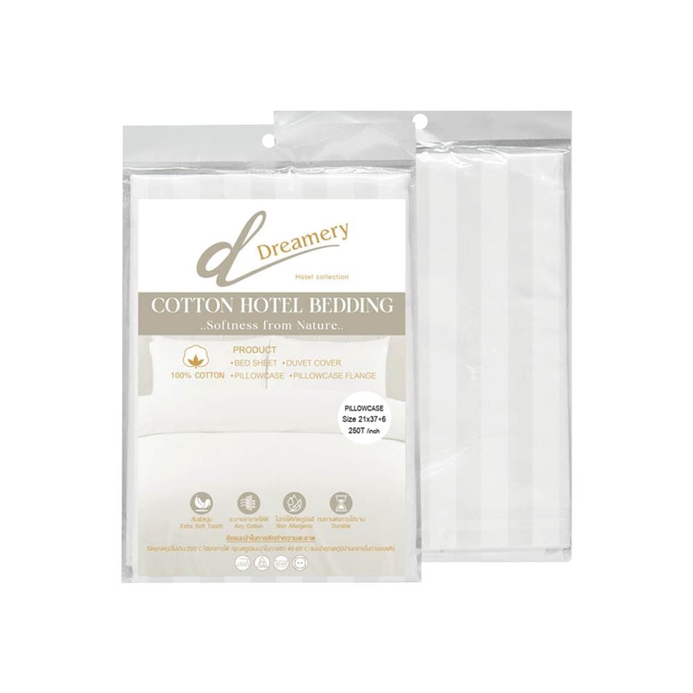 ปลอกหมอนหนุน DREAMERY CT250T STRIP 21X37 นิ้ว สีขาว (แพ็ก 2 ชิ้น)