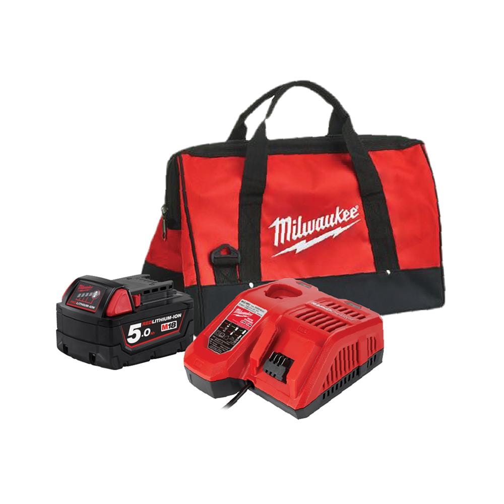 ชุดแบตเตอรี่และแท่นชาร์จ MILWAUKEE M18 STARTER KIT 18 โวลต์ 5.0 แอมป์
